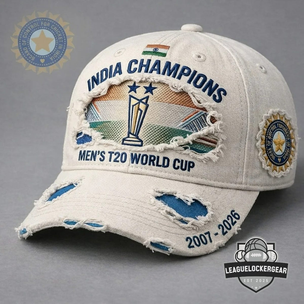 India Cricket Team Men’s T20 World Cup Two-Time Champions 2007-2026 Distressed Cap
