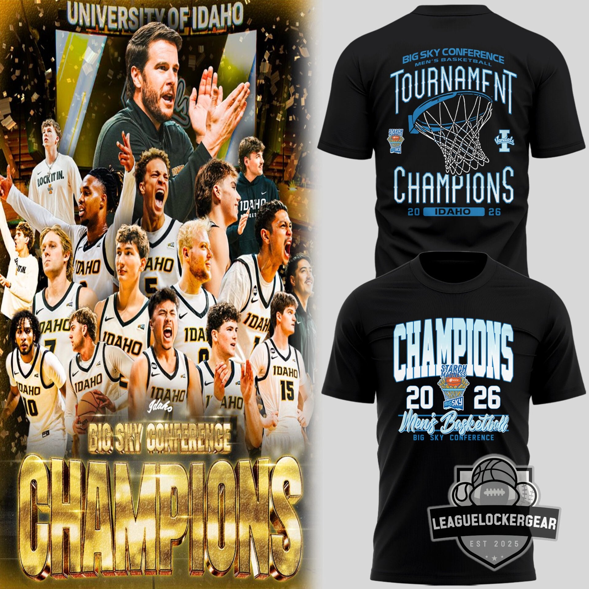 Idaho Vandals Big Sky Conference Men’s Basketball Tournament Champions 2026 T-Shirt