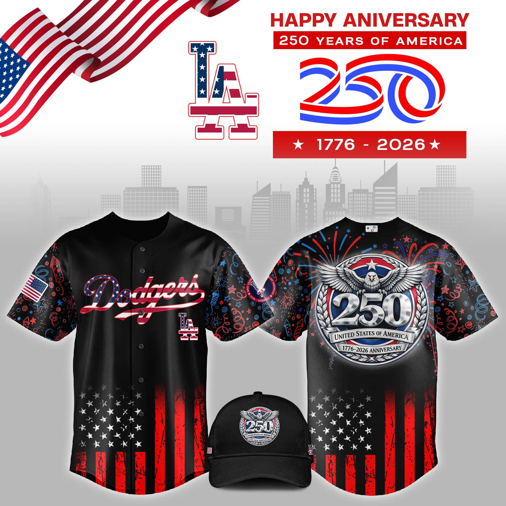 Los Angeles Dodgers 250 Years of America Anniversary Baseball Jersey