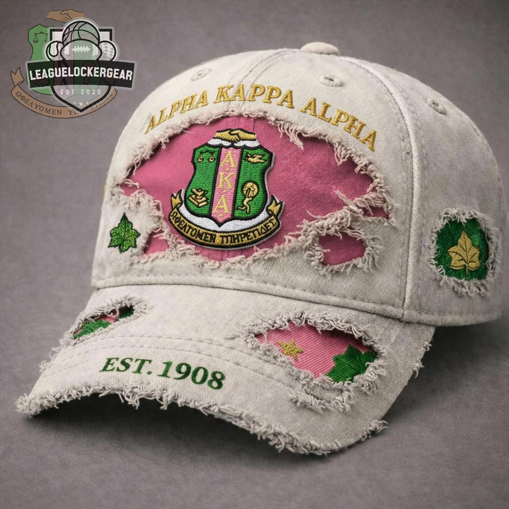 Alpha Kappa Alpha EST 1908 Distressed Ivy Leaf Baseball Cap