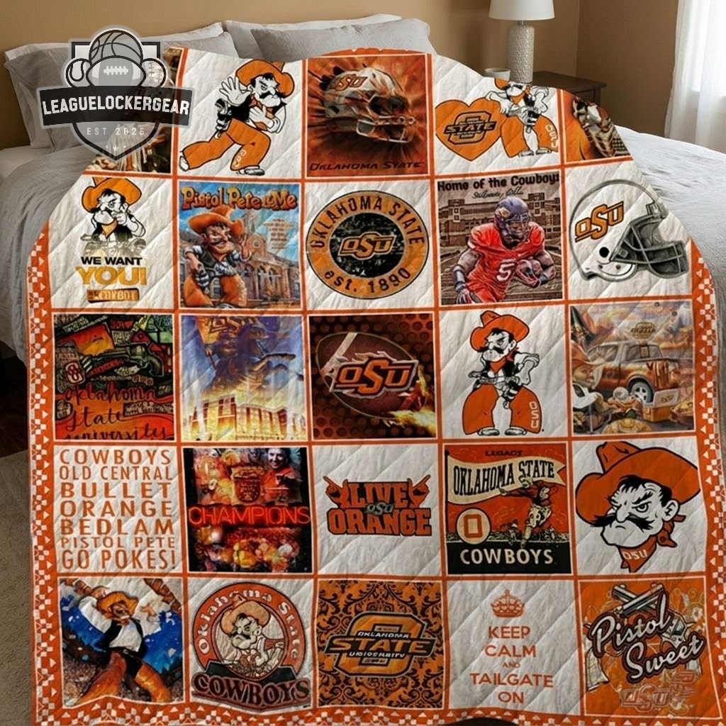 Oklahoma State Cowboys Pistol Pete Collage Quilt Blanket