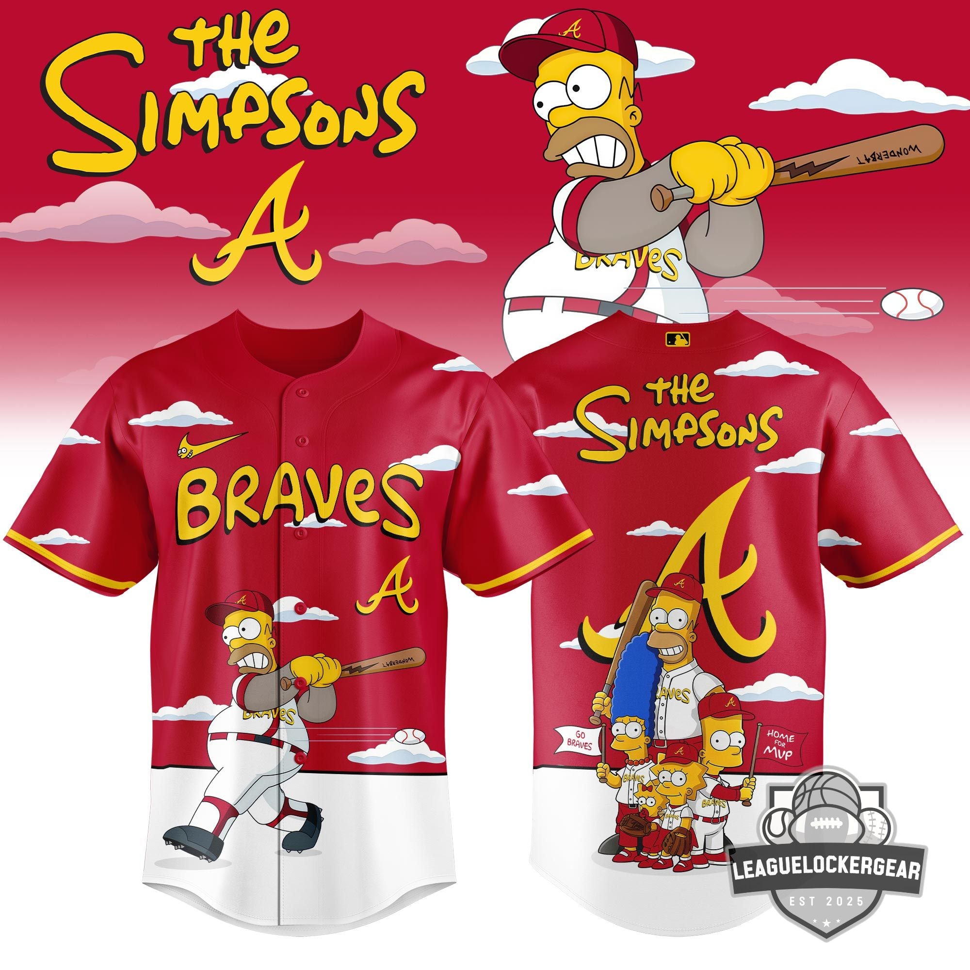 Atlanta Braves The Simpsons Homer Wonderbat Crossover Baseball Jersey