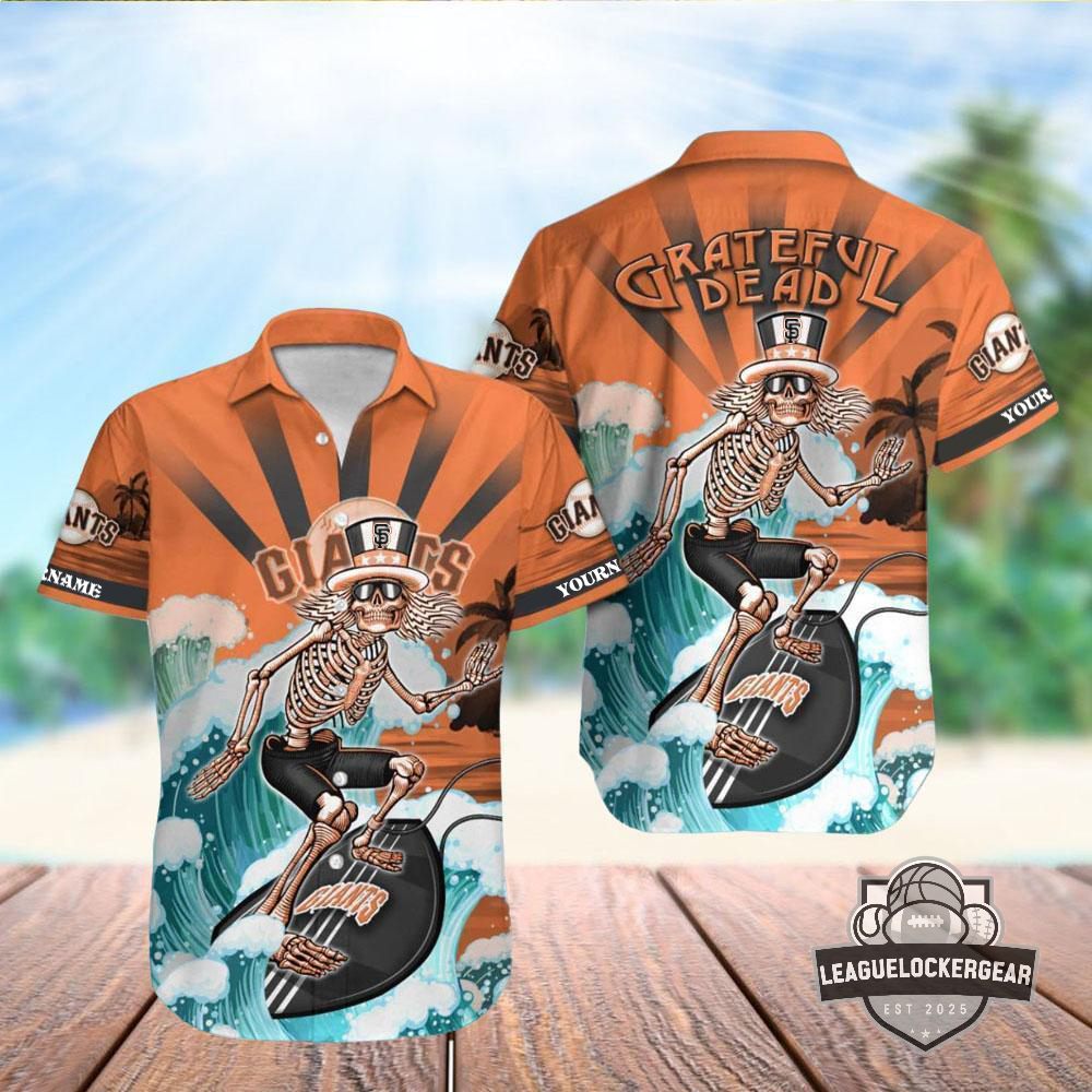 Personalized San Francisco Giants Grateful Dead Surfing Skeleton Hawaiian Shirt