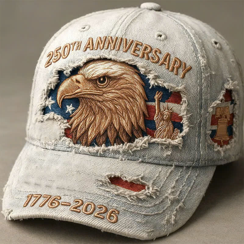 USA Patriotic 250th Anniversary 1776-2026 Distressed Denim Cap