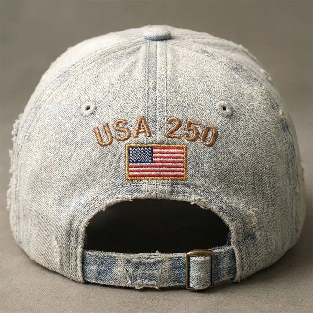 USA Patriotic 250th Anniversary 1776-2026 Distressed Denim Cap