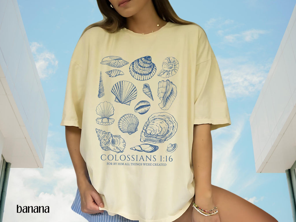Seashell Bible Verse Ocean Life Coastal Faith Comfort Colors Oversized Beach Tee Baptism Teen Girl (5)