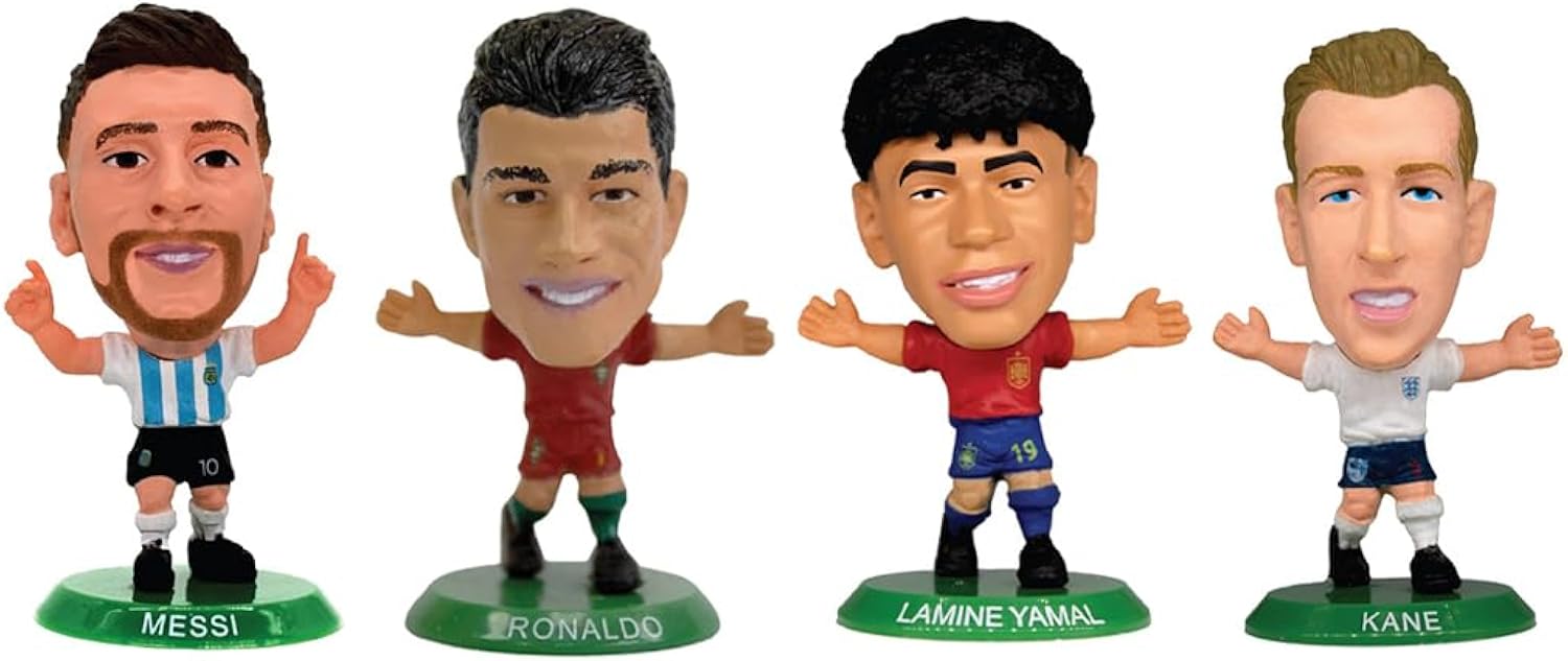 SoccerStarz World Cup Superstars Figure Set - Includes Argentina Messi, Portugal Ronaldo, England Kane & Spain Yamal Figures (4-Pack)