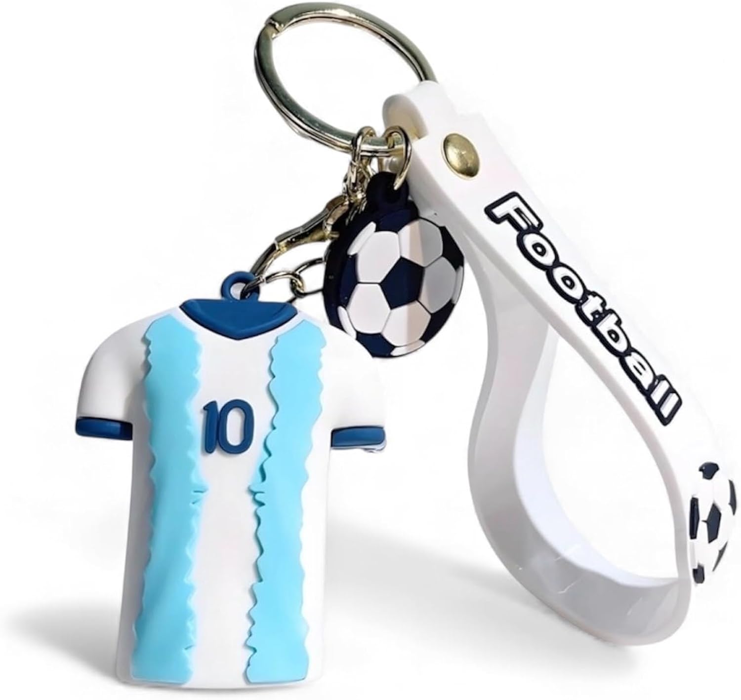 Number #10 Argentina Soccer Jersey, White and Blue, Keychain, Sports Fan Collectible Accessory