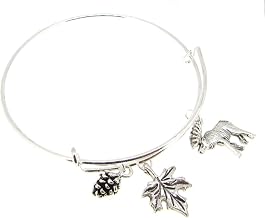 Body Accentz Bangle Bracelet Silver Expandable Canada Maple leaf Moose Acorn