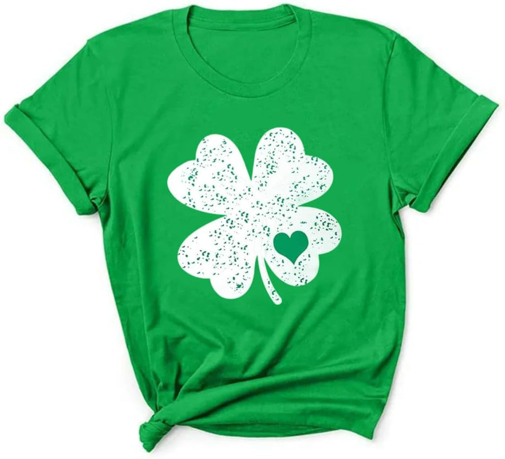 St Patricks Day Women Short Sleeve Summer T-Shirts Lucky Shamrock Funny Clover Graphic Tee Tops