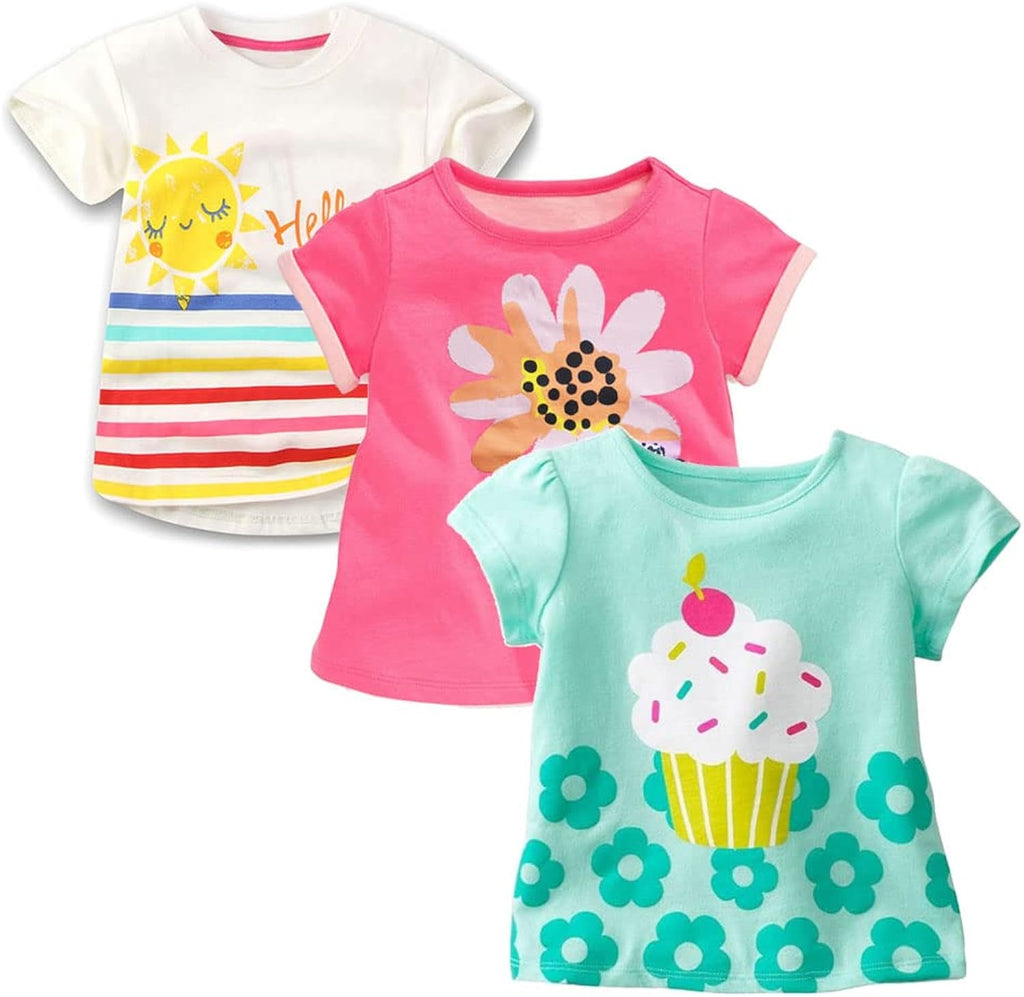Girls Toddlers' Short-Sleeve Graphic T-Shirts，Crewneck Kids Tee Tops, Girl Clothes Outifit,Multipacks