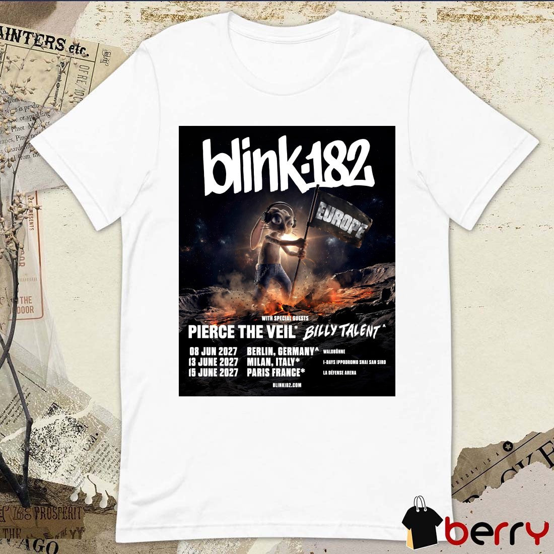 Blink-182 European Tour Dates June 2027 June 8 Berlin, Germany June 13 Milan, Italy Poster t-shirt
