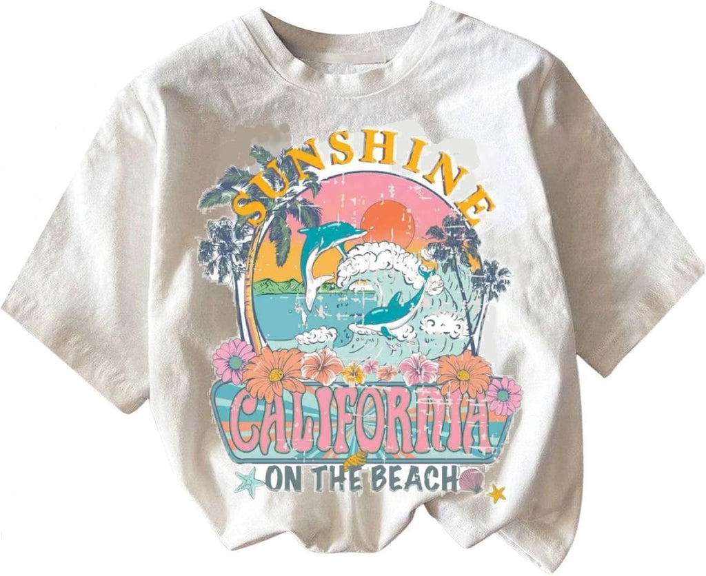 Girl's Graphic Print Tee Shirt Round Neck Short Sleeve T Shirts Summer Cute Trendy Tops