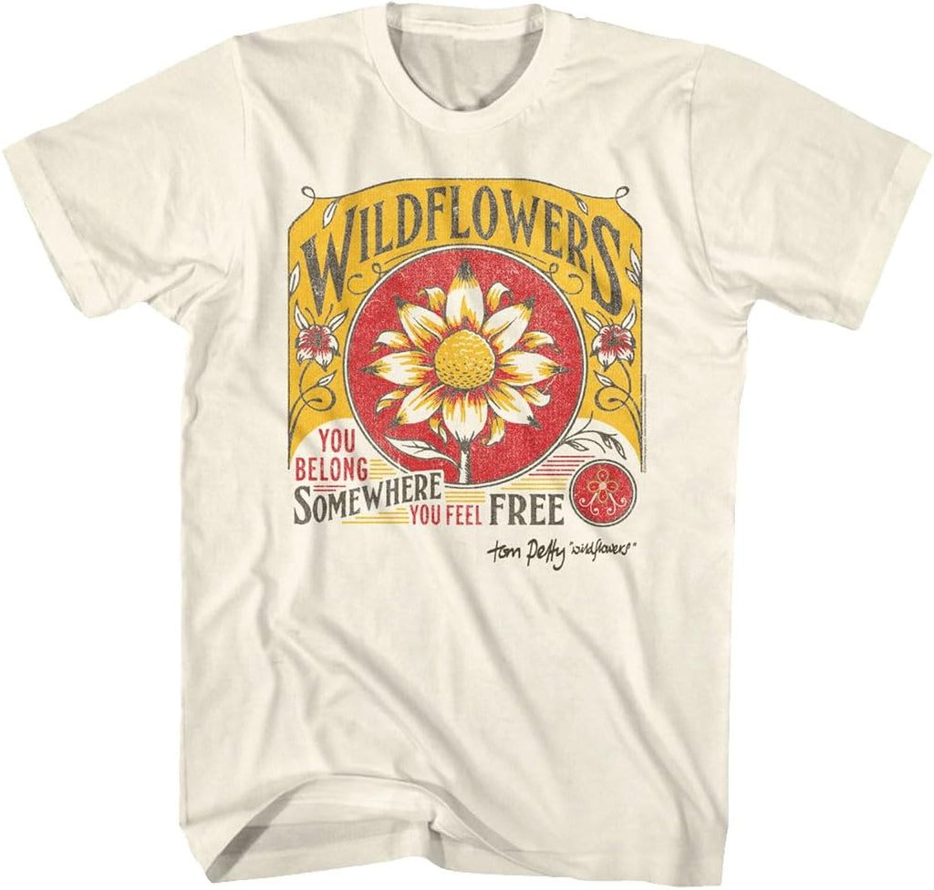 Tom Petty Wildflowers You Belong Somewhere You Feel Free Adult Short Sleeve T Shirt 90s Graphic Tees