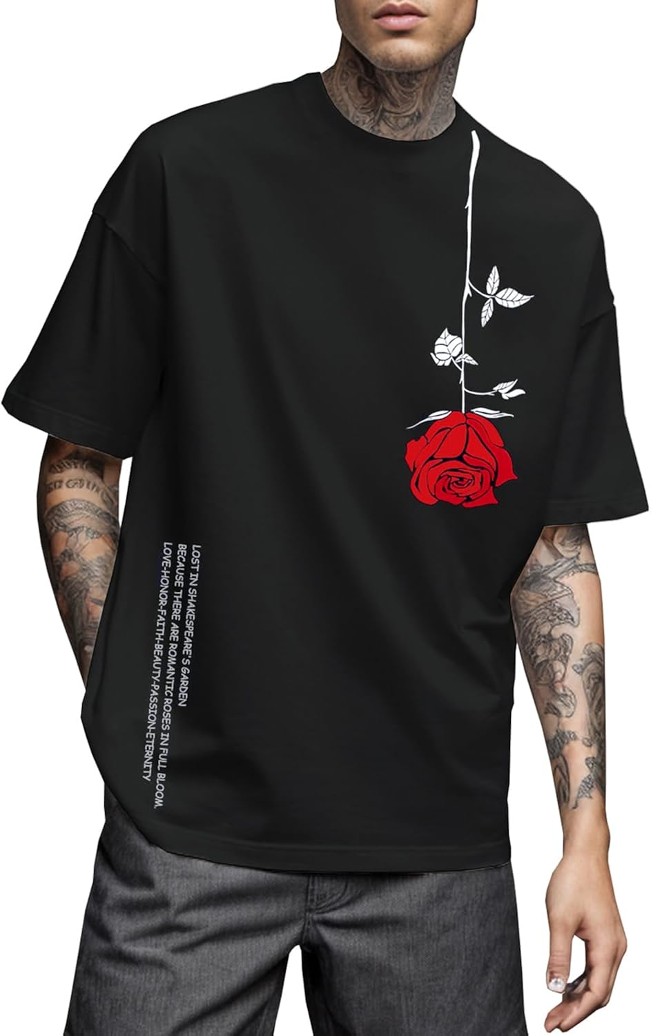 Mens Graphic Tees Vintage T-Shirts Oversized Letter Print Casual Crewneck Cotton Top Short Sleeve Rapper Streetwear