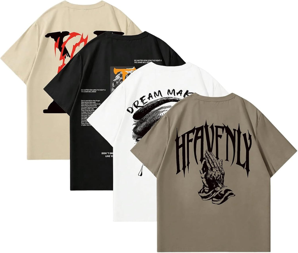 Men's 4 Piece Y2K Graphic Tees Short Sleeve Casual Crew Neck Summer Cool T-Shirts Top