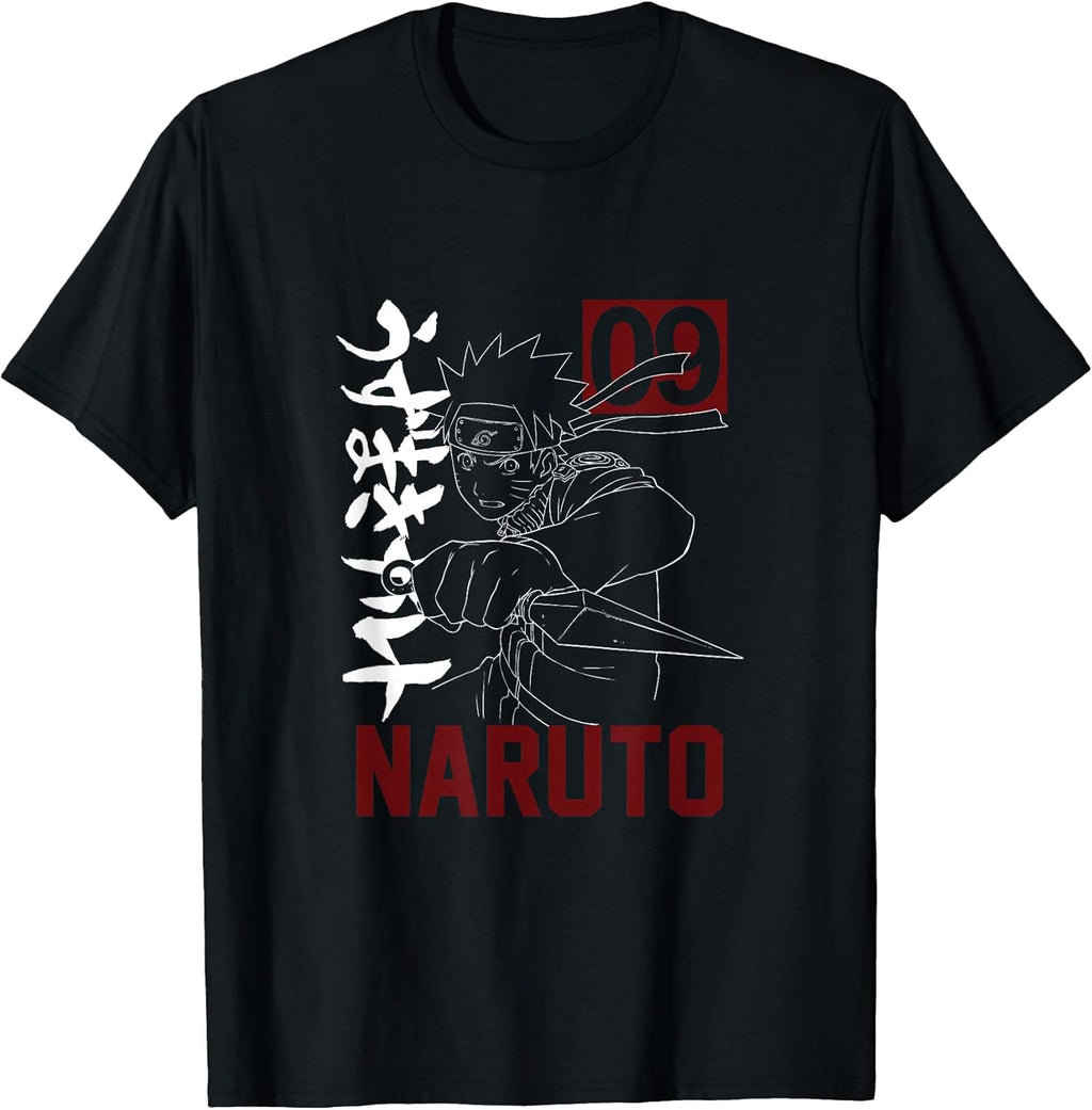 T-Shirt for Men - Anime Graphic with Kunai Kanji Design - Black, Short Sleeve, Size S