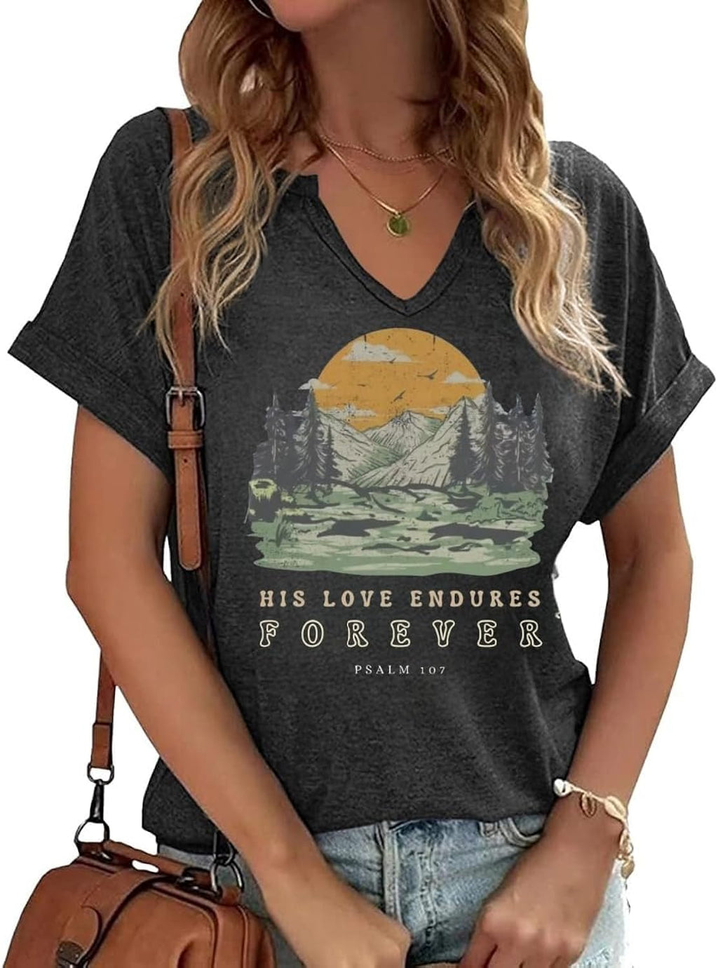 Women V Neck Christian Shirts Vintage Bible Verse Boho Floral Graphic Tees Christian Gifts for Her