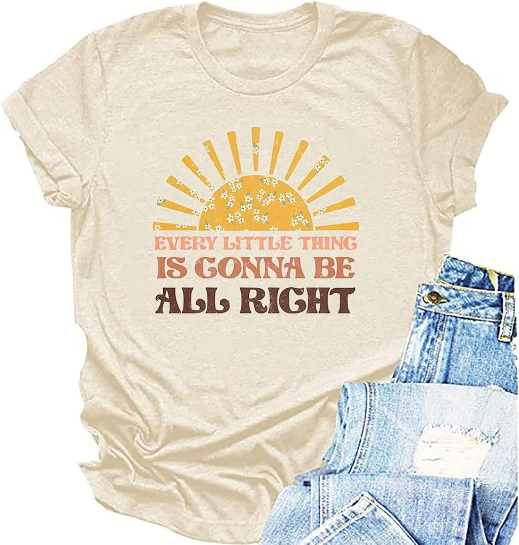 Women Every Little Thing is Gonna Be Alright Shirt Country Music Shirts Retro Hippie T Shirt Inspirational Tee Top