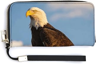 Bald Eagle Purse Leather Wallet Credit Card Holder | Money Wallet for Men and Women with Zipper Pocket in Gift Box Small Wallets for Earphones Keys Cards Cash