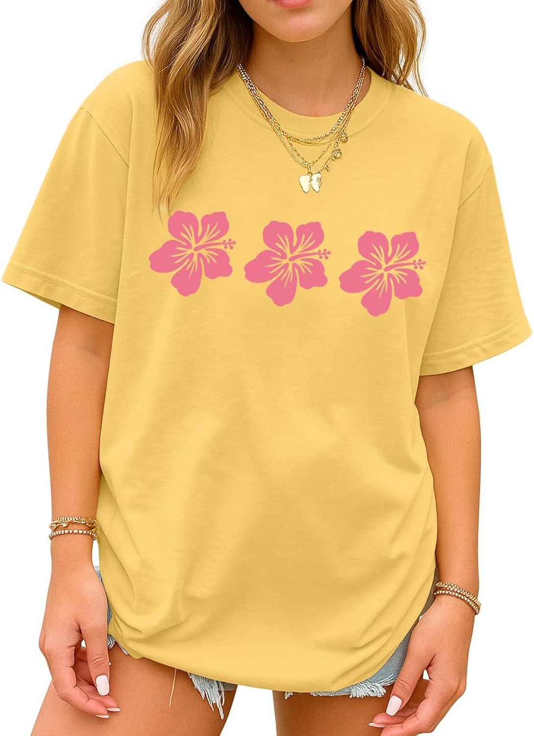 Oversized Graphic Floral T Shirts for Teens Girls Cottage Core Loose Tees Preppy Clothes Casual Aesthetic Vintage Tops