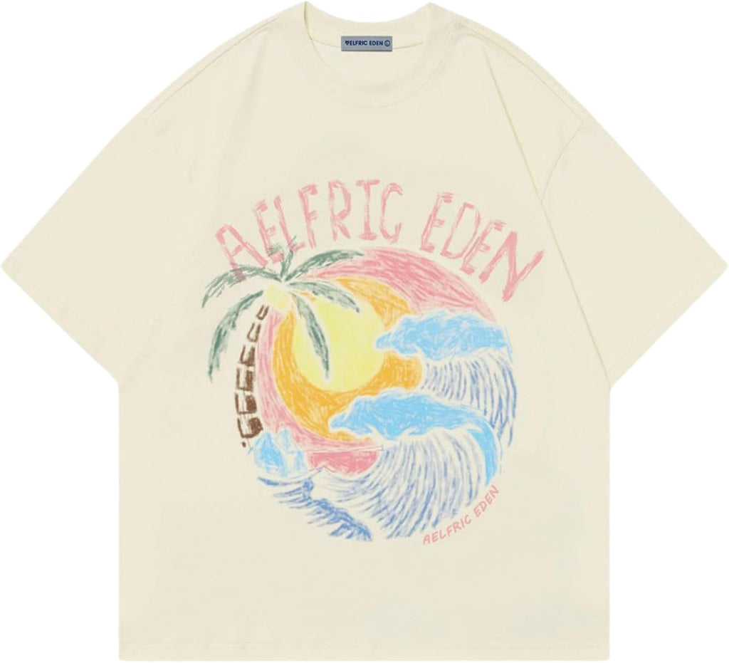 Grahpic Tees Unisex Graffiti Sunset Print Tshirts Casual Summer Short Sleeve Shirt Cotton Cute Top