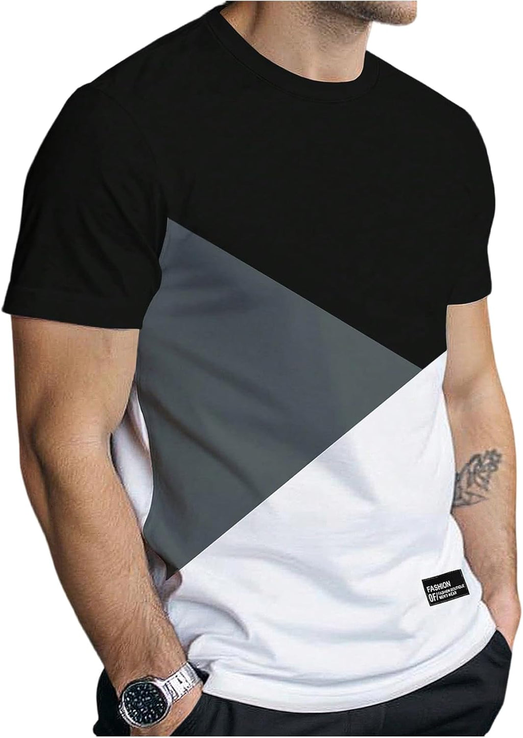 Men's Casual T Shirts Short Sleeve Crew Neck Color Block Graphic Tees Shirt Summer Tops