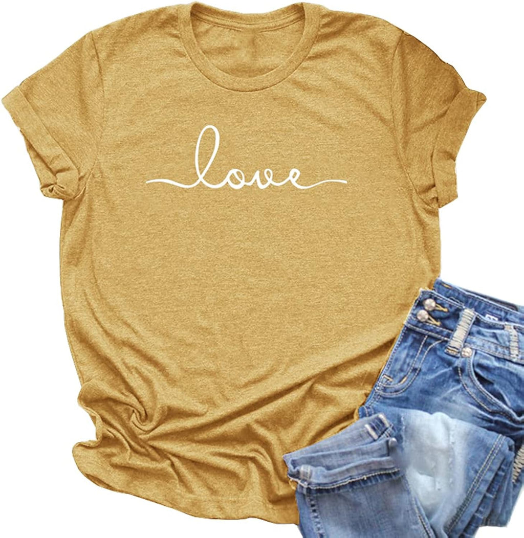 Women's T-Shirt Graphic Tees Love Printed Casual Short Sleeve Tops Summer Loose Fitted Top