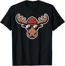 Funny Moose with Maple Leaf Glasses Canada Vibe T-Shirt