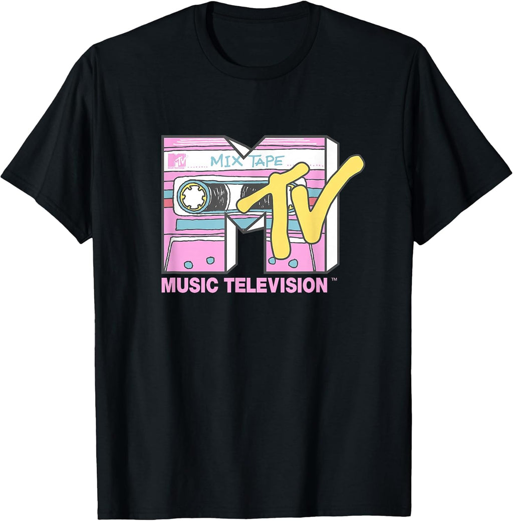 Retro Neon Mix Tape Vintage Cassette Sketch Logo T-Shirt