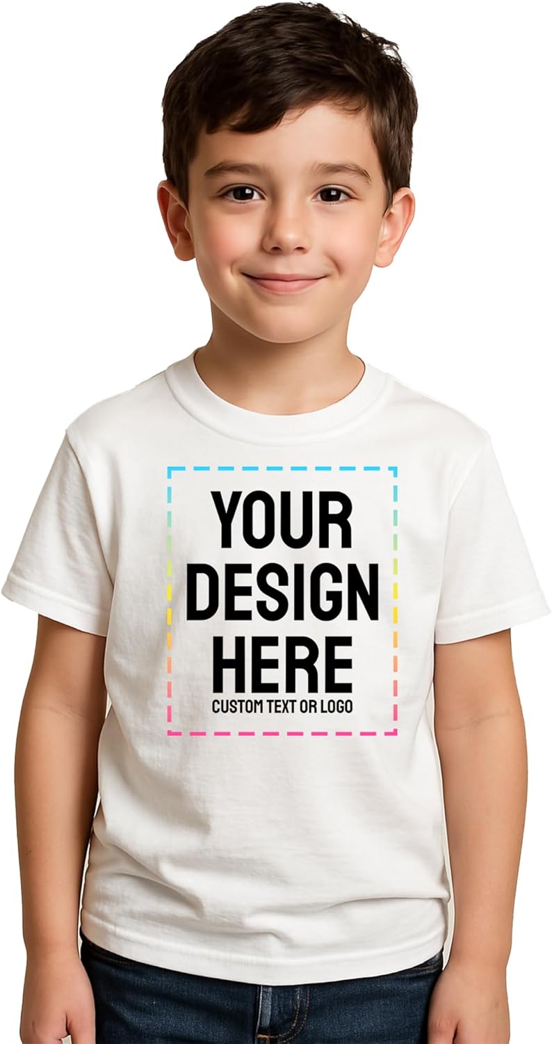 Personalized Kids T-Shirt Print with Text, Image or Logo - Custom DTF Printed Cotton Tees - Design Your Own Shirt for Kids