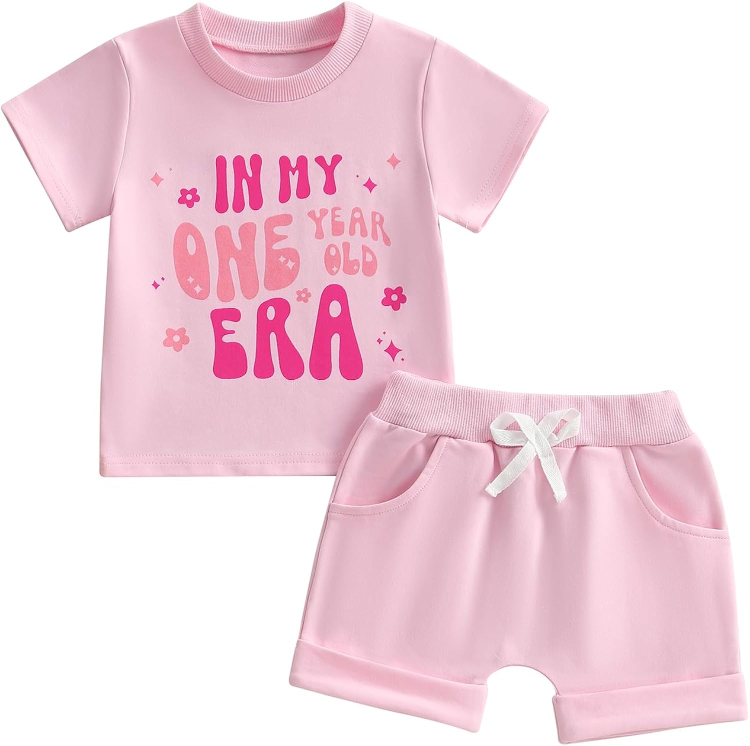 Baby Girl First Birthday Outfit In My One Year Old Era Top Short Sleeve 1st Birthday Shirt + Casual Shorts Set