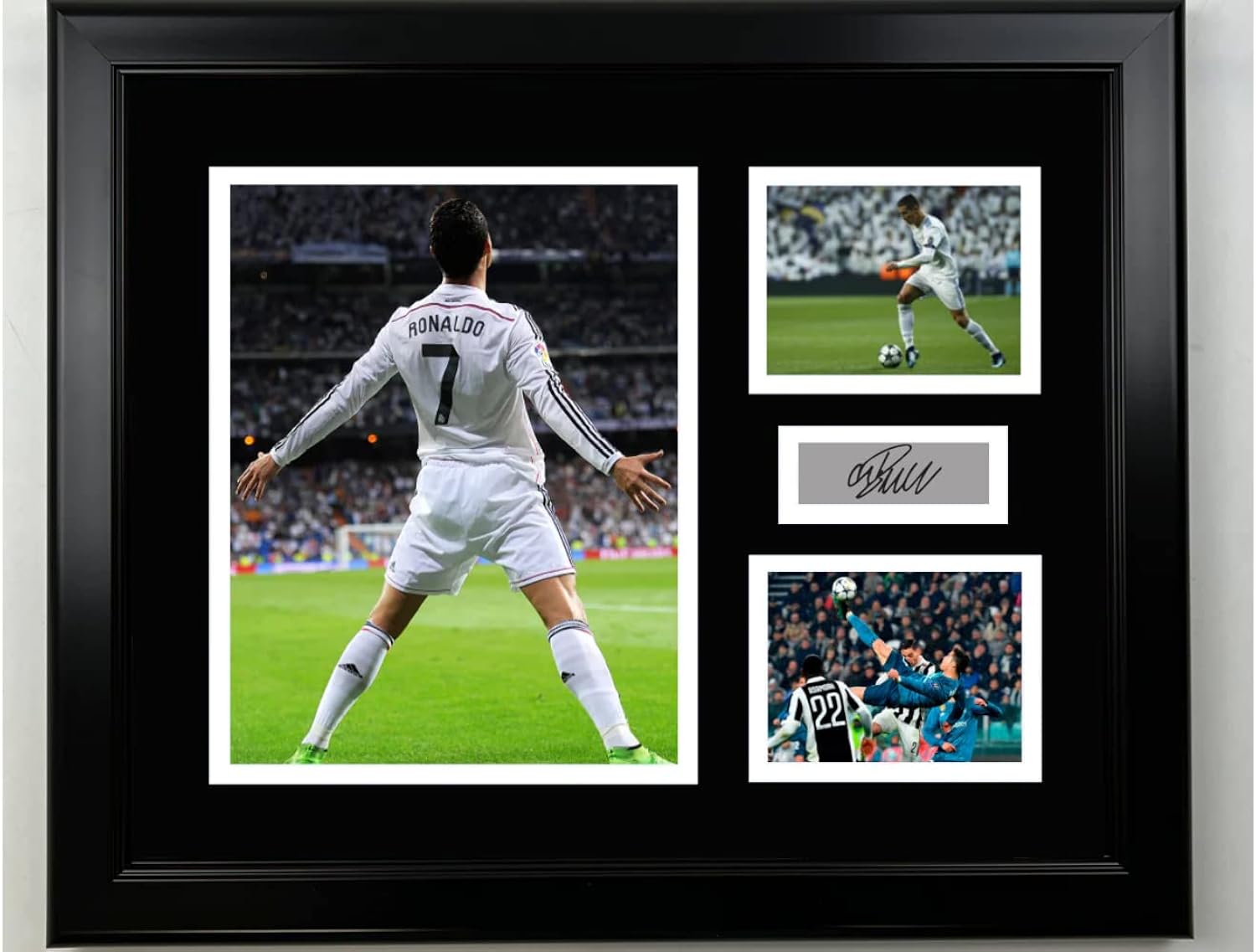 Framed Cristiano Ronaldo Real Madrid Facsimile Laser Engraved Signature 14x11 3 Photo Collage