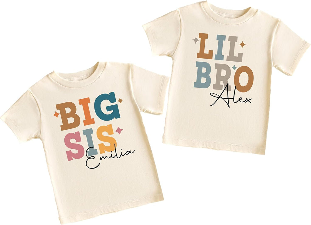 Custom Sister and Brother Matching Shirts Big Sister Shirts for Girls Personalized Name Little Brother Bodysuit Sibling Matching Outfits
