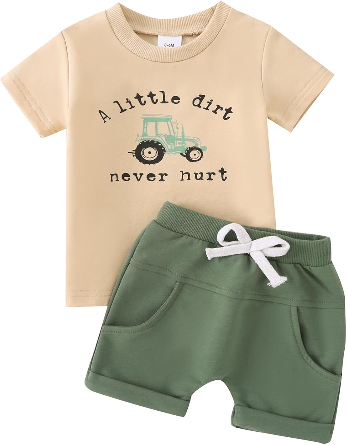 0-4T Toddler Baby Boy Clothes Kids Summer Truck Print T Shirt Short Set with Pockets