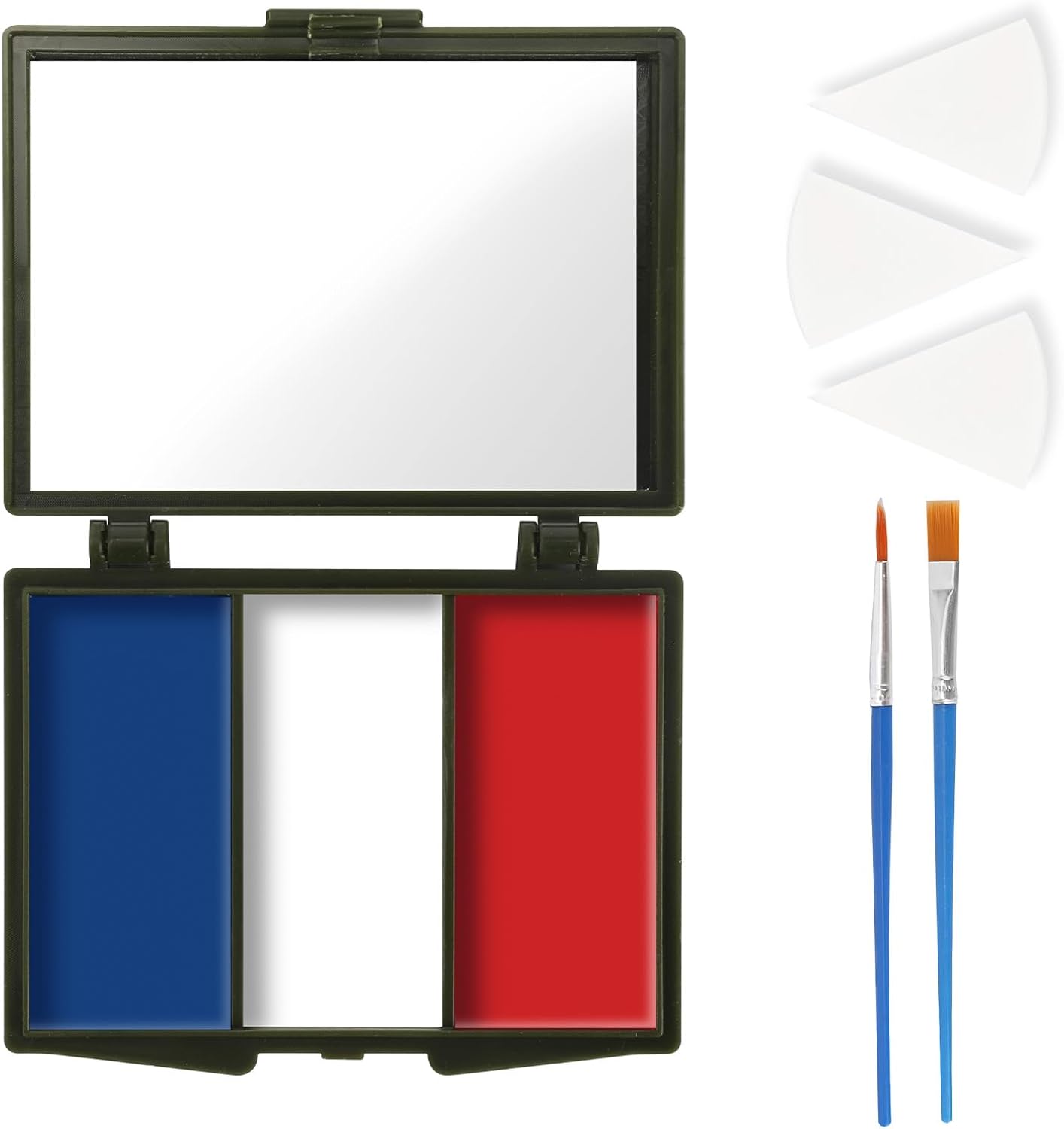 Red White And Blue Face Paint Set For World Cup 2026【Bright Color】【Long Lasting】【Skin-friendly】Makeup Kit With 2 Brush + 3 Sponge，Red White Blue