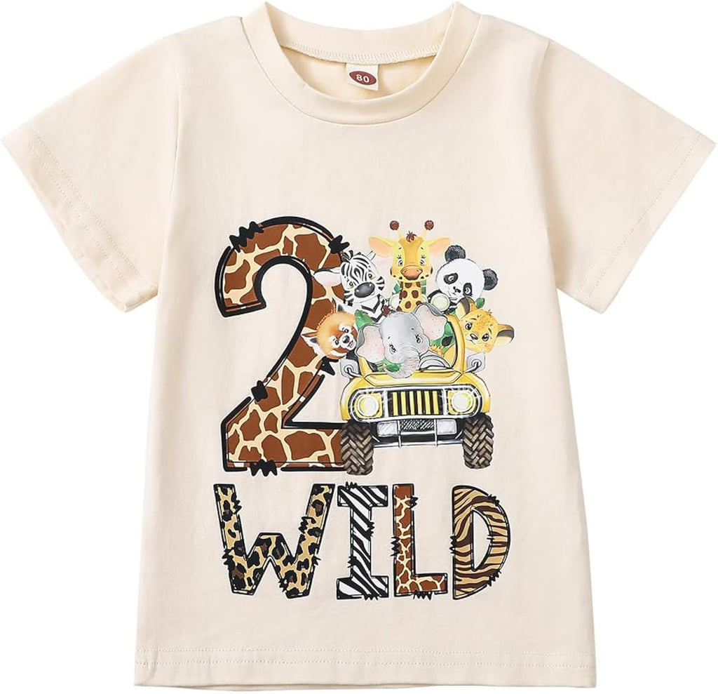Kids Toddler Baby Boys Girls Birthday T-Shirt Wild One/Two/Three/Four Years Jungle Safari Animal Shirt
