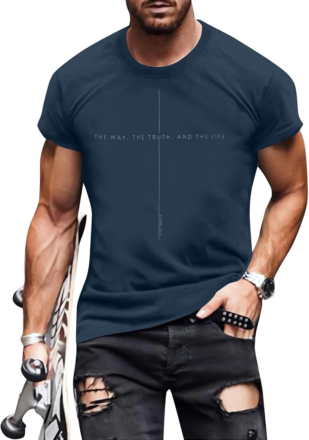 Christian Shirt Mens:The Way The Truth The Life Letter Printed Tshirt Jesus Faith Crew Neck Short Sleeve Top