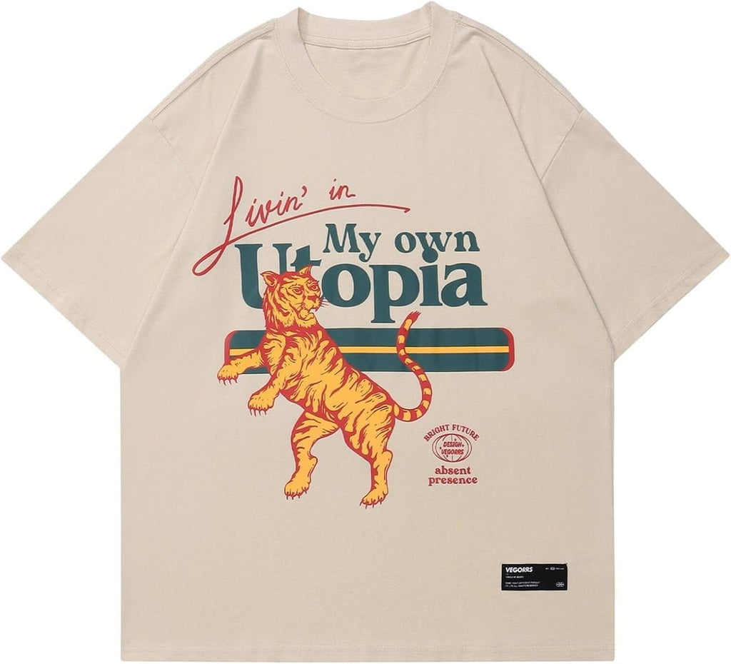 Mens Oversized T Shirts Tees Tiger Graphic Tee Print Cotton Tops Streetwear Casual Shirt