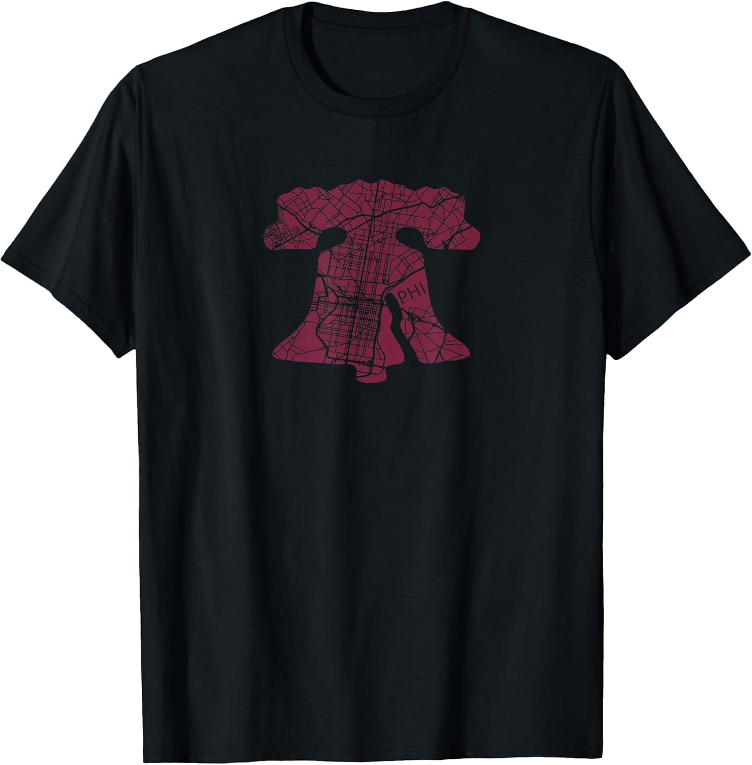 Philadelphia Street Map Liberty Bell Vintage Maroon Philly T-Shirt