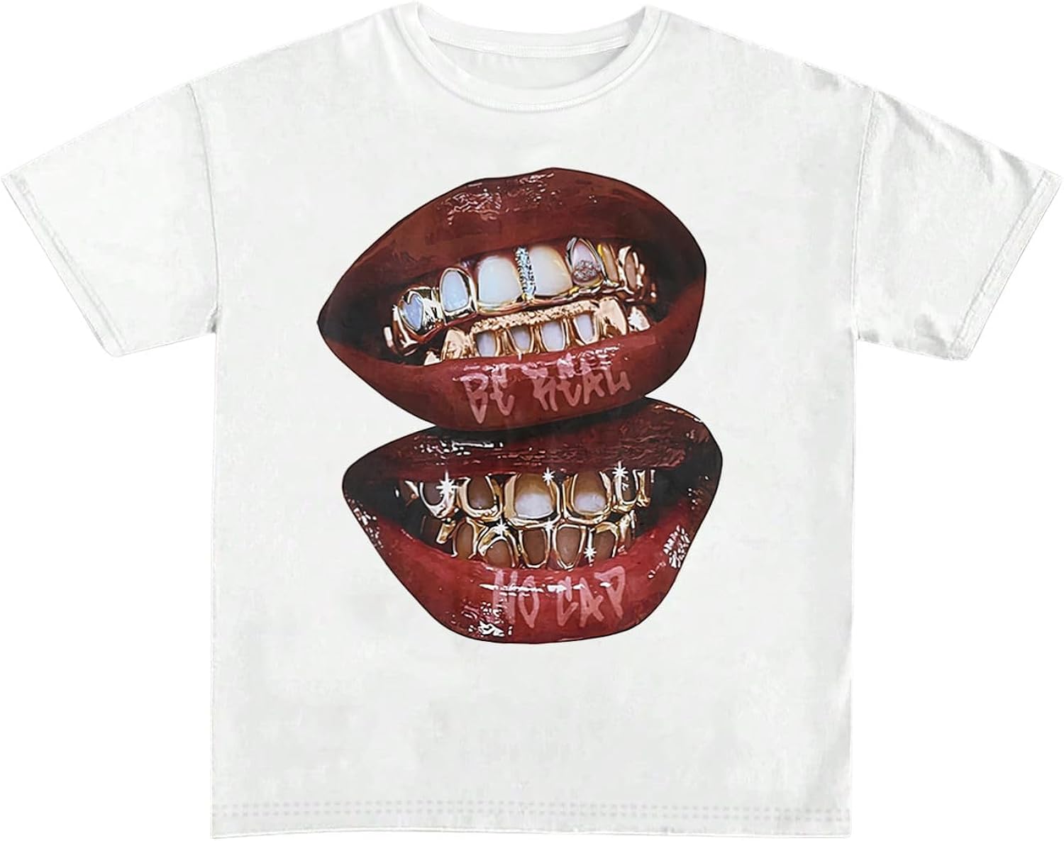 Women's Lips Print Graphic Tees Short Sleeve Y2k Tops T Shirts 2000s Clothing Streetwear