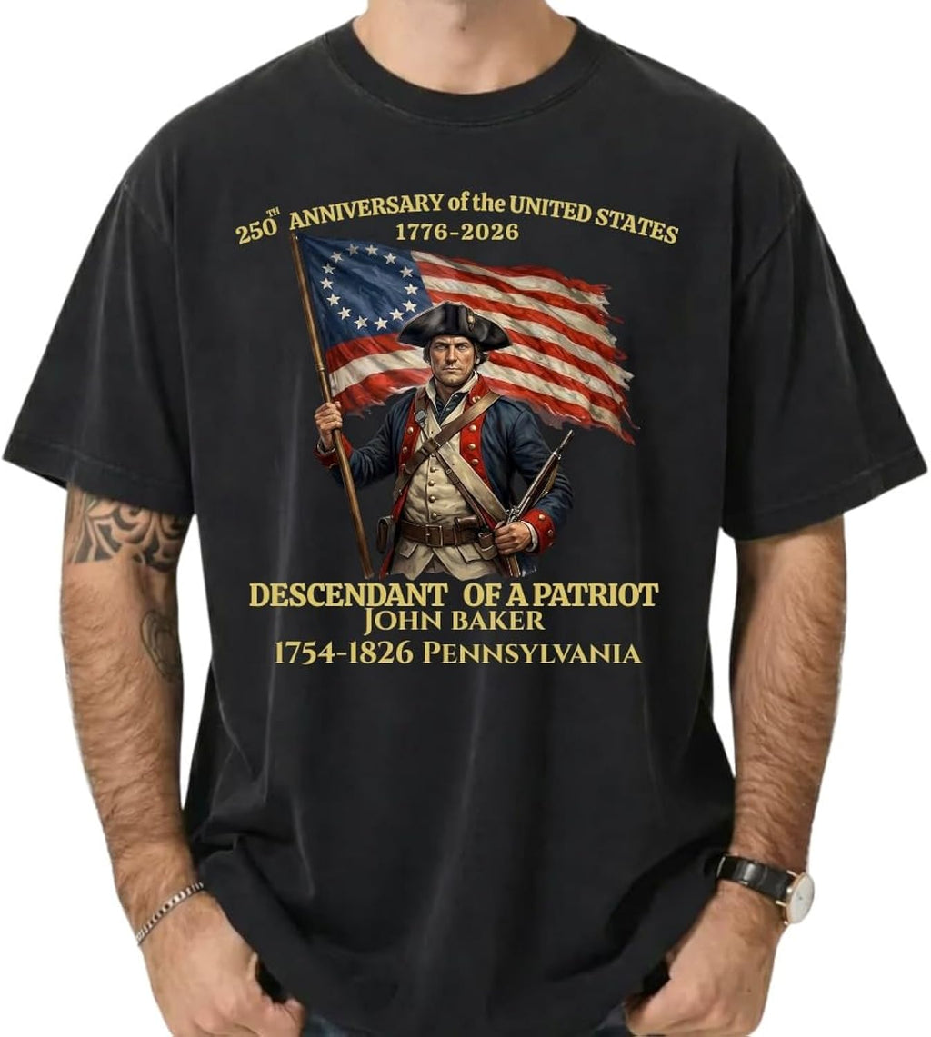 Custom Descendant of a Patriot Shirt, Personalized Daughters and Sons of the American Revolution T-Shirt, USA 250th Tee