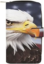 Bald Eagle Wallet Large Capacity Womens Wallets Leather Clutch Wallet Cute Cash Purse Bifold Slim Credit Card Holder Wallets Zipper Coin Pocket Clutch Travel Long Purse