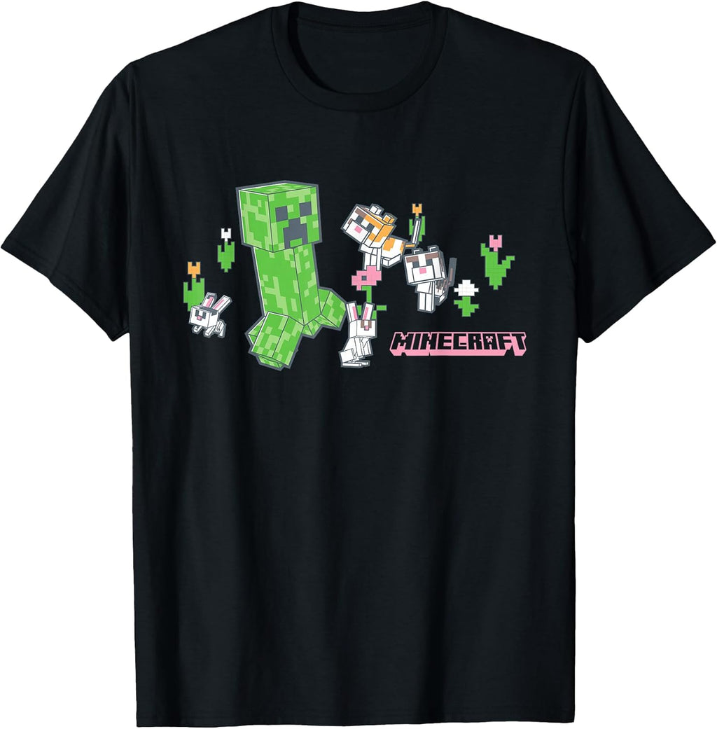 Creeper with Bunnies and Cats Pixel Garden T-Shirt
