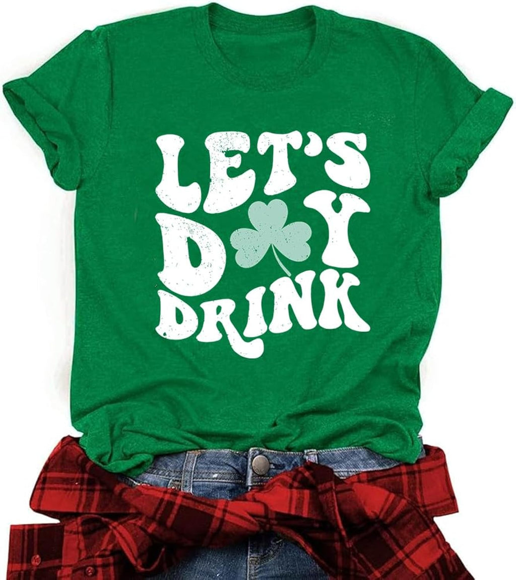 St. Patrick's Day Shirt Women Funny Buffalo Plaid Leopard Shamrock Printed Clover T-Shirt Graphic Tee