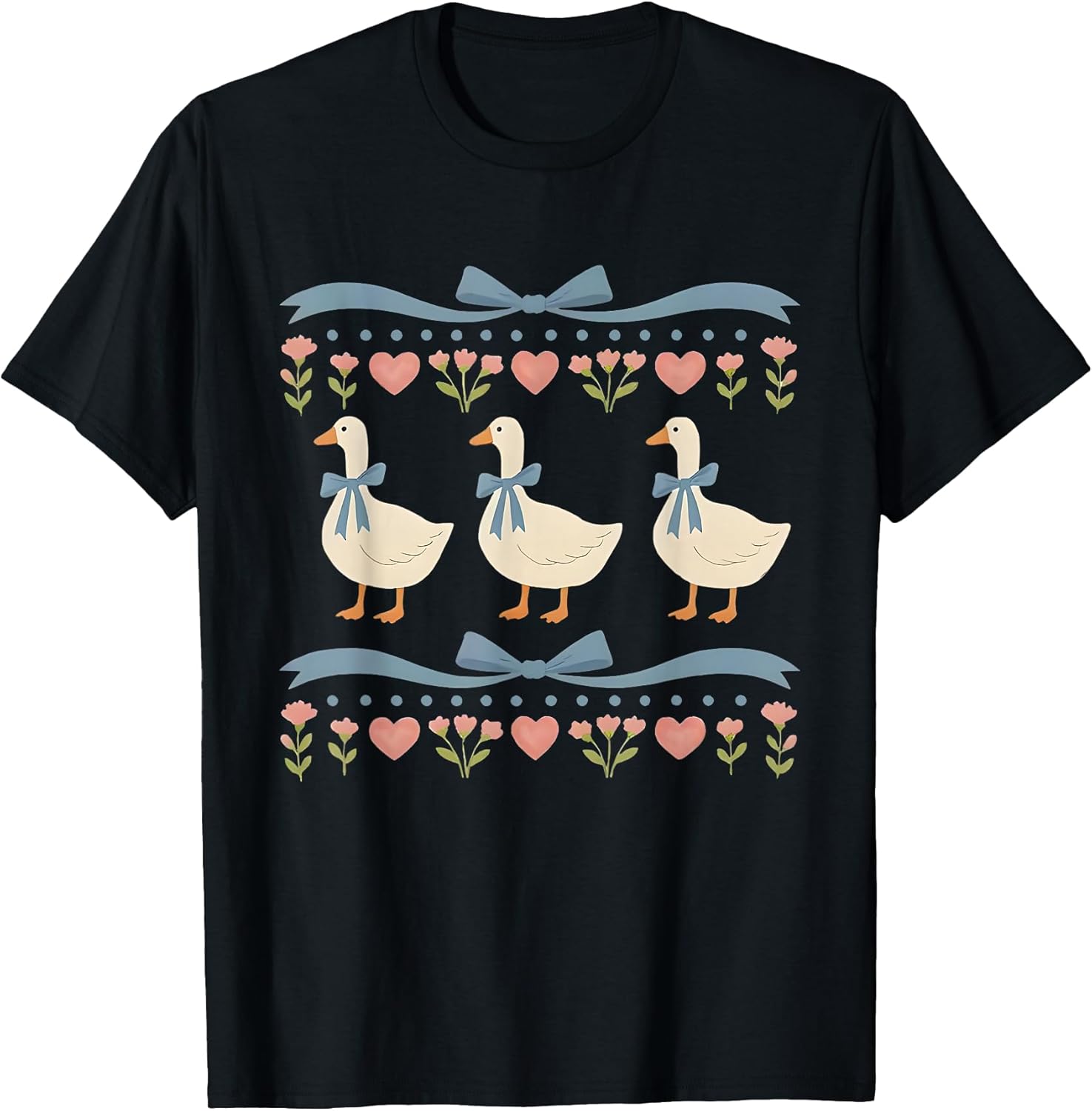 Vintage Goose Funny Blue Ribbon Goose Retro Cottagecore T-Shirt