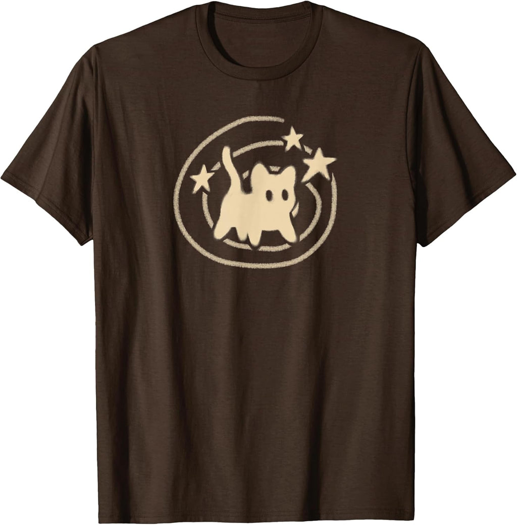 90s Y2K Scary Tomcat Cat is Scared Under Starry Tail T-Shirt