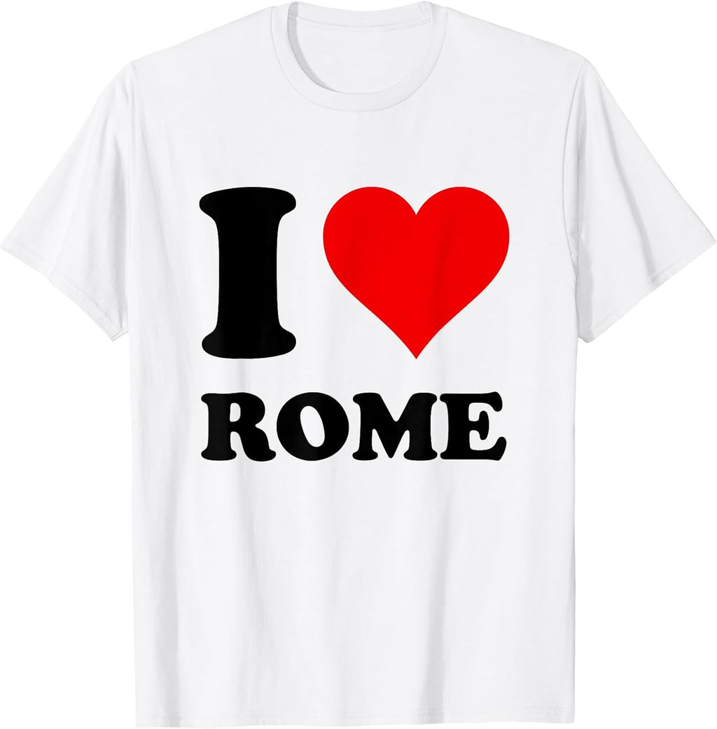 I Love Rome T-Shirt, Women's Unisex-Kids Classic Fit Short Sleeve White T-Shirt, Size 6