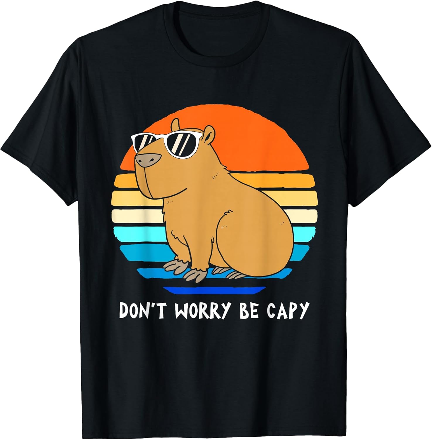 Retro Rodent Funny Capybara Dont Be Worry Be Capy T-Shirt Small