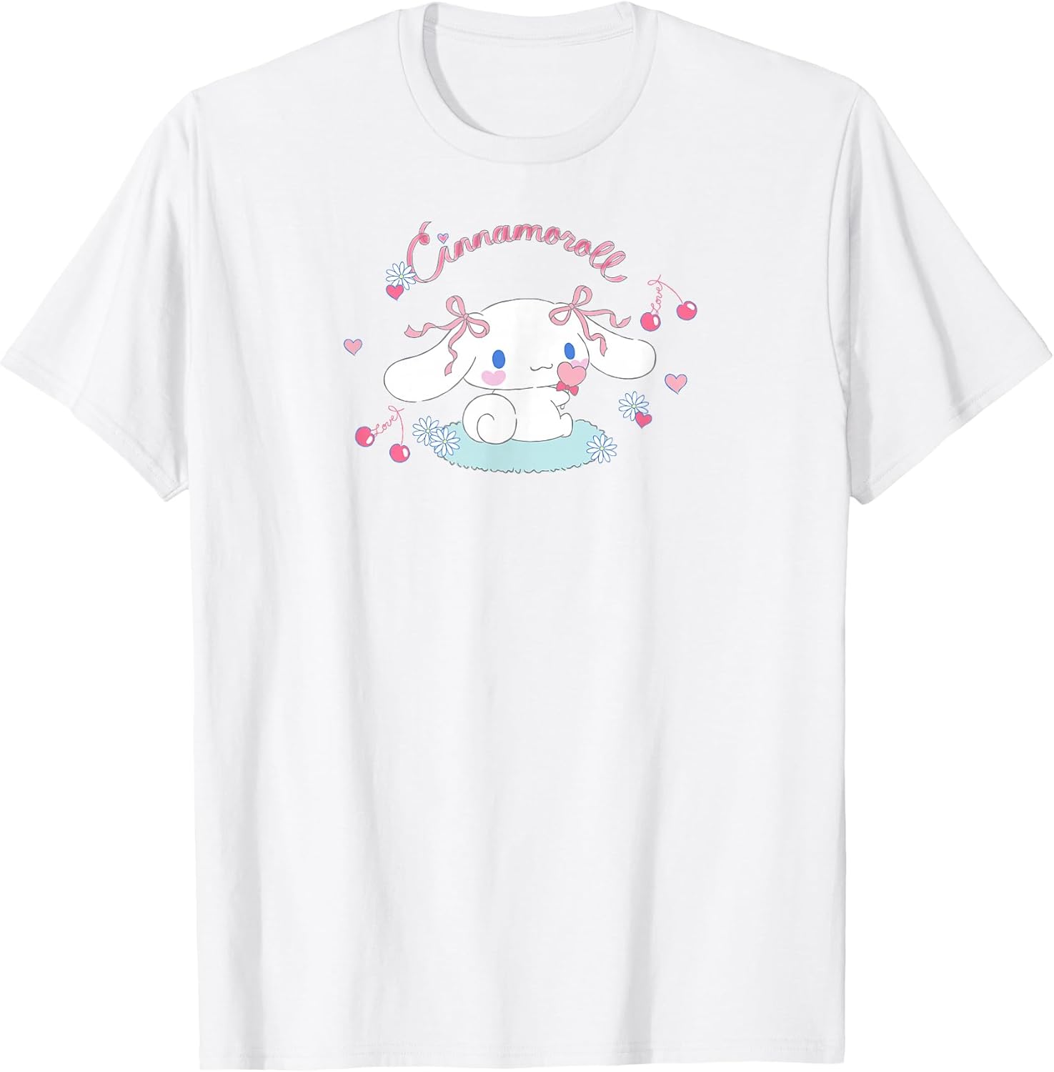 Cinnamoroll Cherry Love Unisex T-Shirt, White, Small, Short Sleeve, Classic Fit, All Seasons
